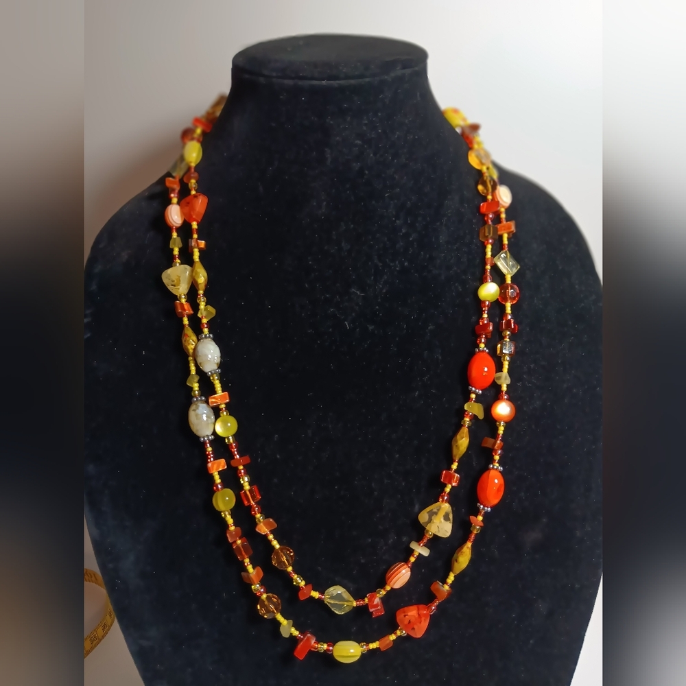 Elegant Multicolor Beaded Necklace 56" Long